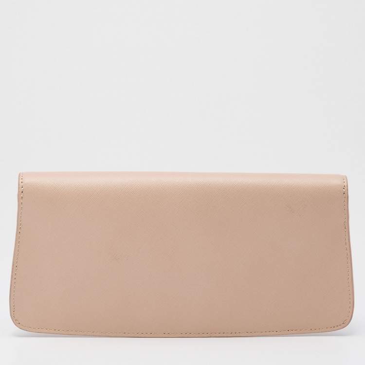 Pre Owned Tory Burch Light Beige Saffiano Leather Diana Clutch