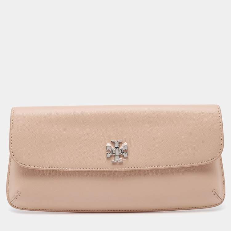 Pre Owned Tory Burch Light Beige Saffiano Leather Diana Clutch