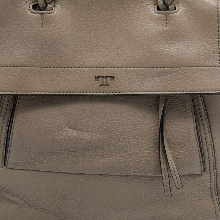 Pre Owned Tory Burch Grey Leather Half Moon Satchel