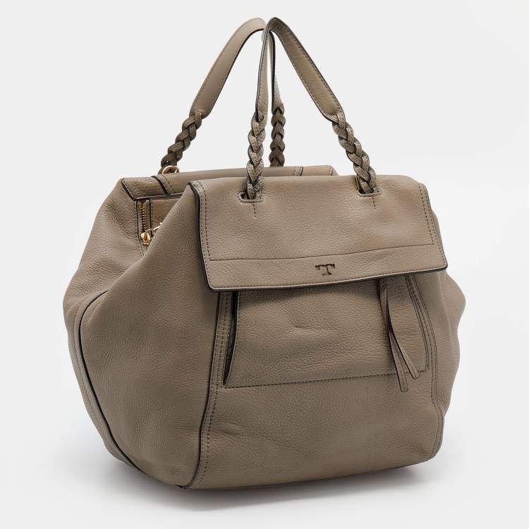 Pre Owned Tory Burch Grey Leather Half Moon Satchel