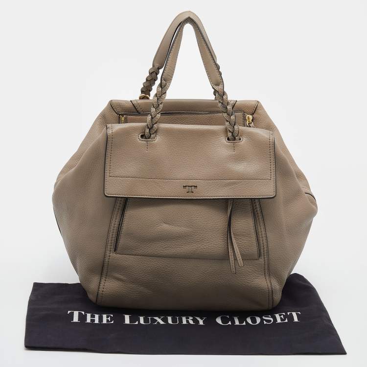 Pre Owned Tory Burch Grey Leather Half Moon Satchel