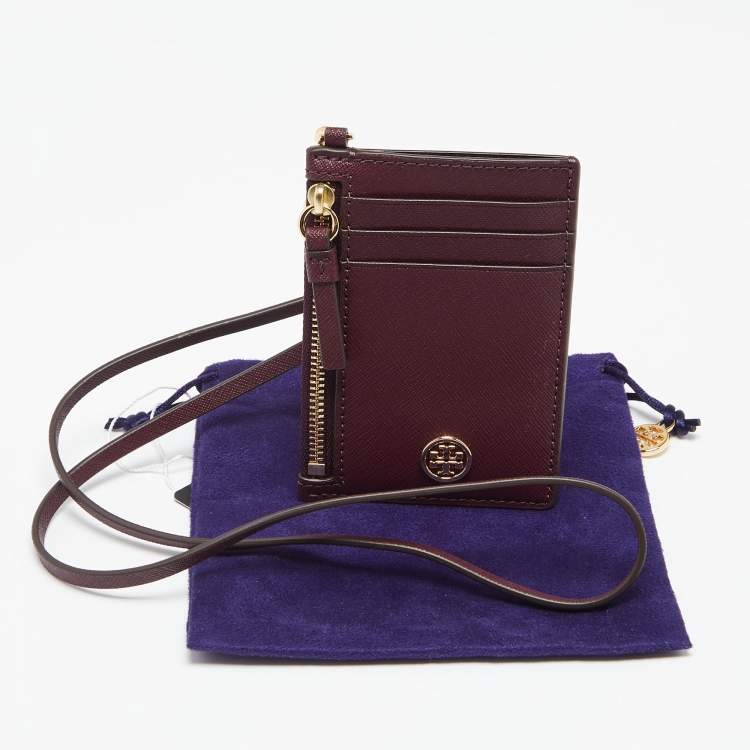 Pre Owned Tory Burch Burgundy Leather ID Card Holder