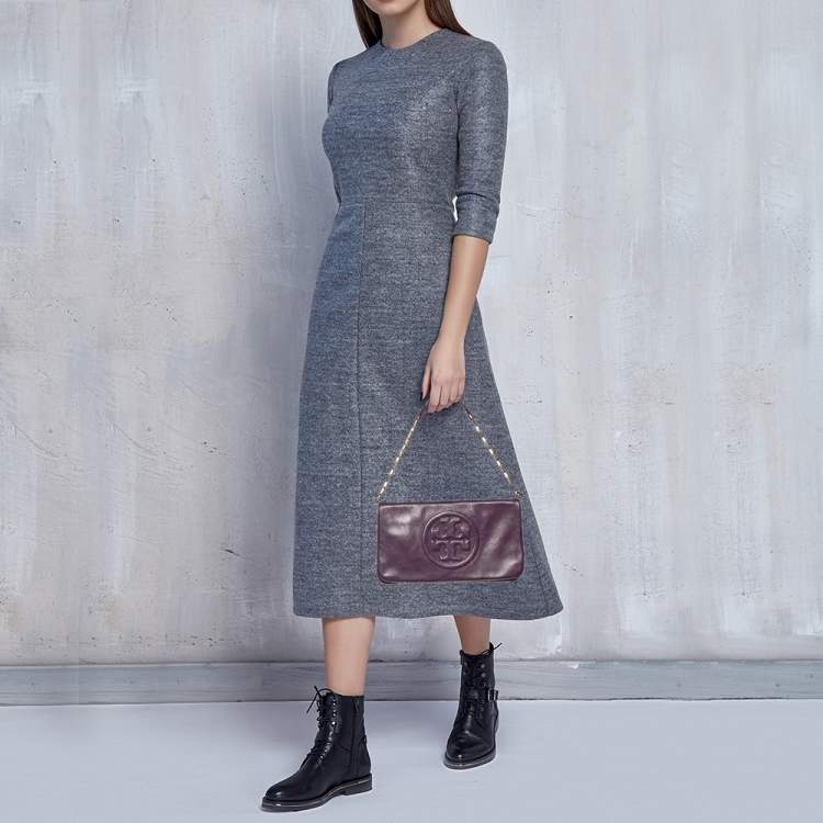 Pre Owned Tory Burch Purple Leather Reva Bombe Chain Clutch