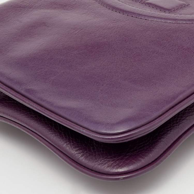 Pre Owned Tory Burch Purple Leather Reva Bombe Chain Clutch