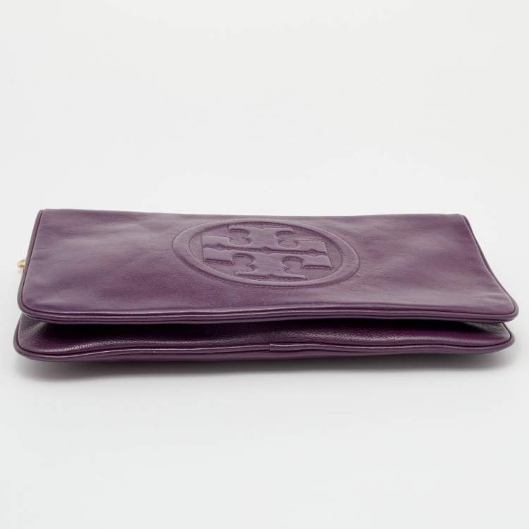 Pre Owned Tory Burch Purple Leather Reva Bombe Chain Clutch