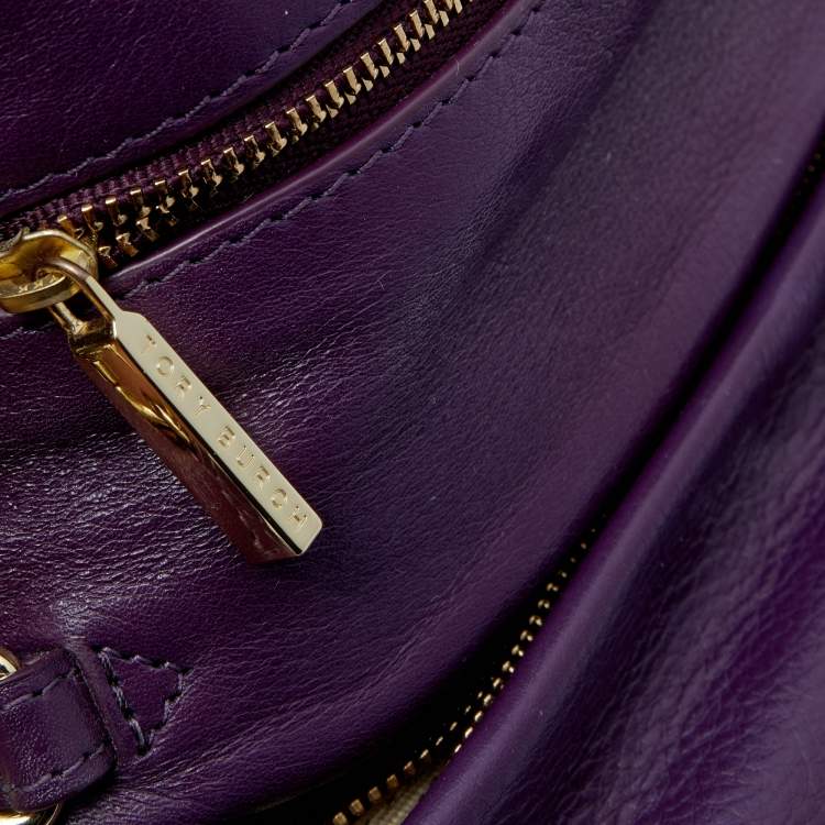Pre Owned Tory Burch Purple Leather Reva Bombe Chain Clutch