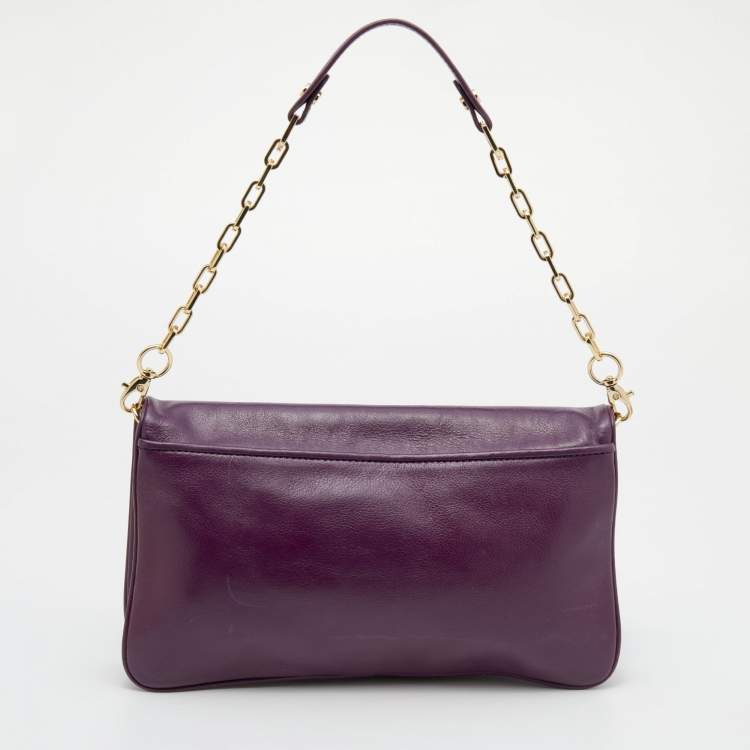 Pre Owned Tory Burch Purple Leather Reva Bombe Chain Clutch