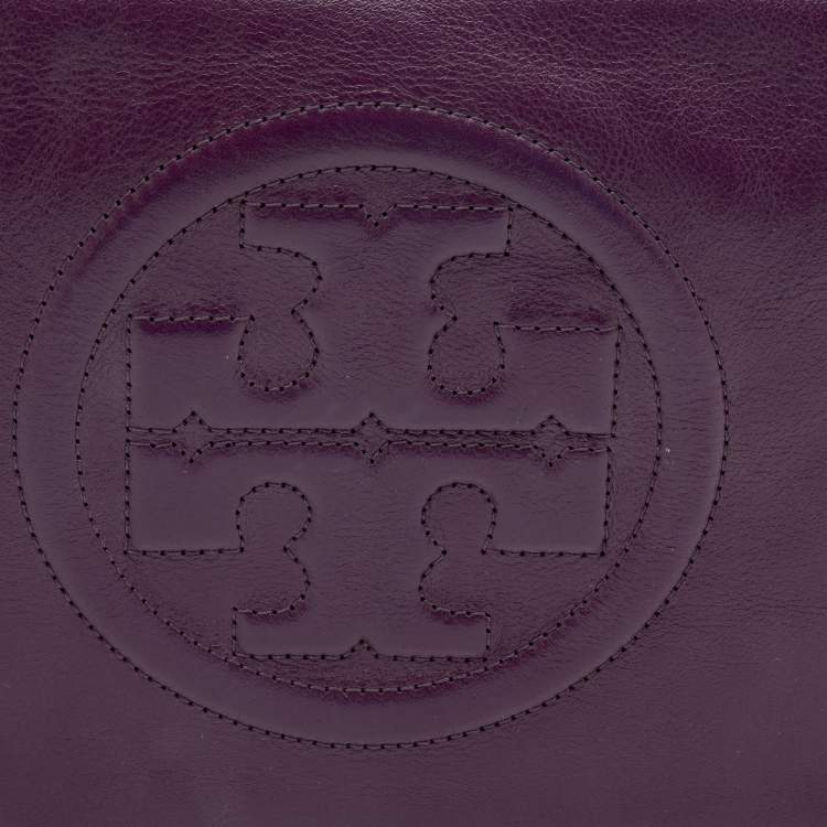 Pre Owned Tory Burch Purple Leather Reva Bombe Chain Clutch