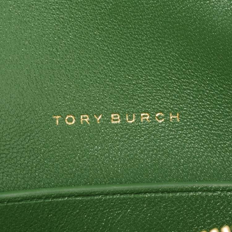 Pre Owned Tory Burch Green Chevron Suede and Leather Kira Shoulder Bag