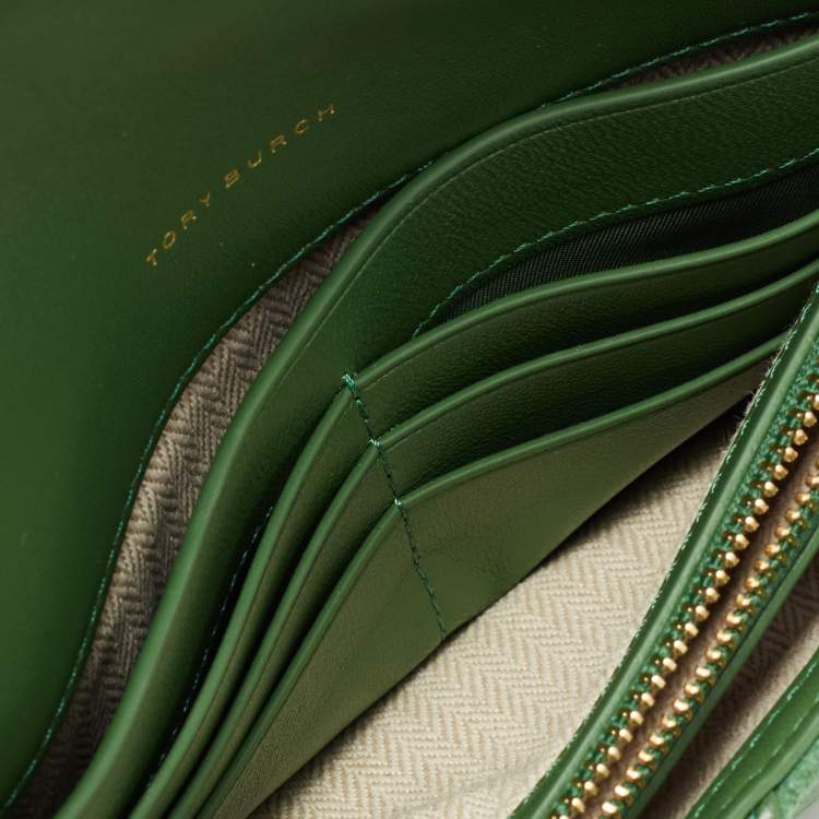 Pre Owned Tory Burch Green Chevron Suede and Leather Kira Shoulder Bag