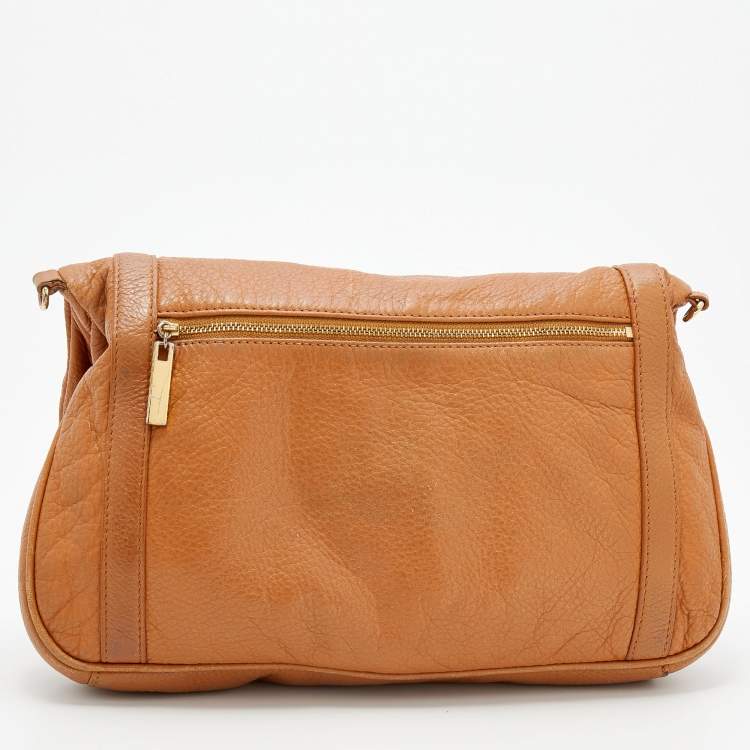 Pre Owned Tory Burch Tan Leather Logo Amanda Foldover Crossbody Bag