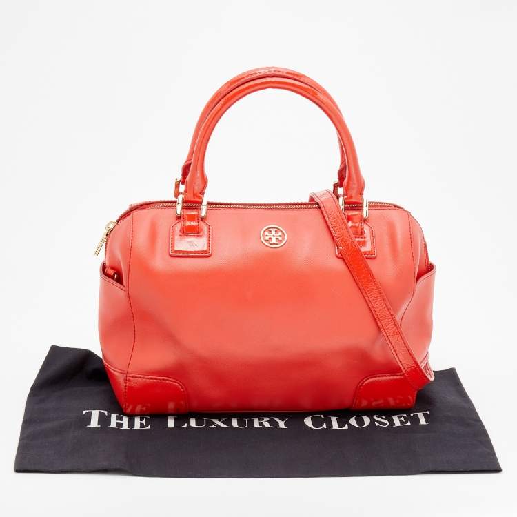 Pre Owned Tory Burch Orange Leather Robinson Middy Satchel