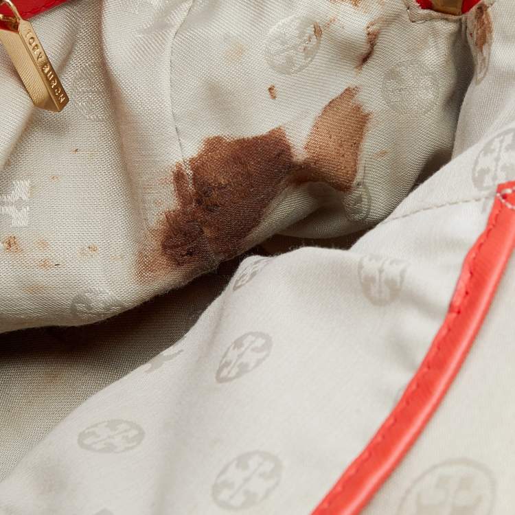 Pre Owned Tory Burch Orange Leather Robinson Middy Satchel