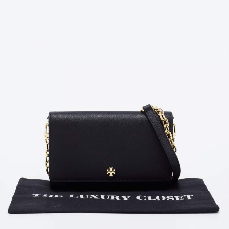 Pre Owned Tory Burch Black Leather Robinson Wallet On Chain