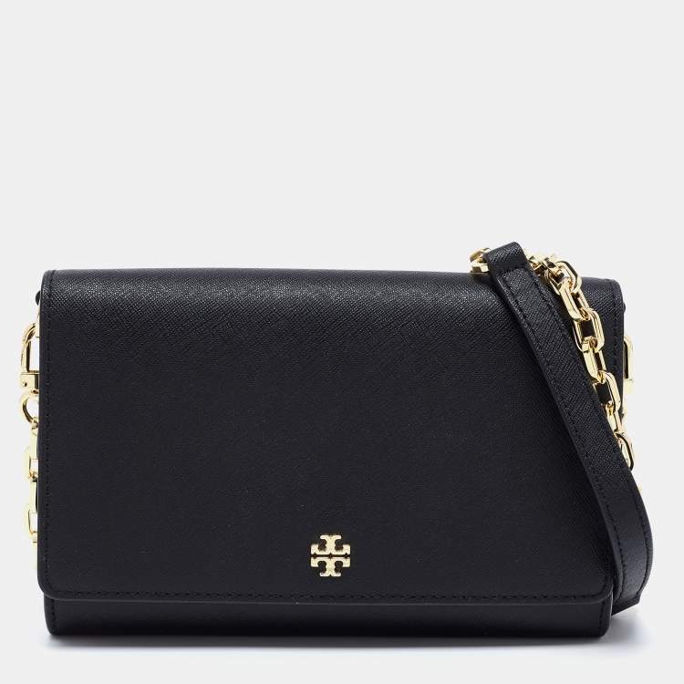 Pre Owned Tory Burch Black Leather Robinson Wallet On Chain
