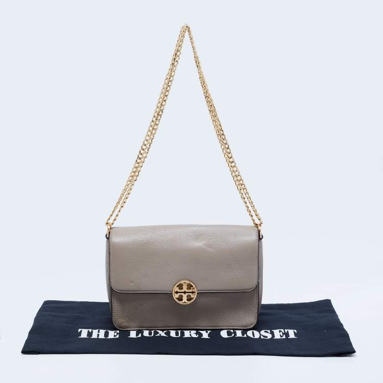 Pre Owned Tory Burch Grey Leather Chelsea Shoulder Bag