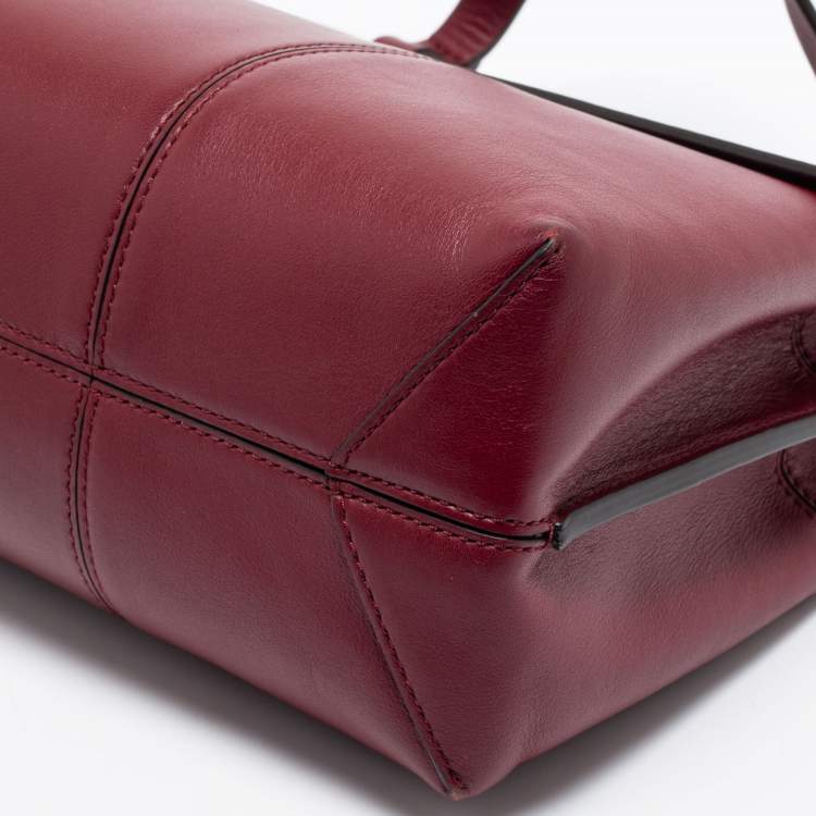 Pre Owned Tory Burch Burgundy Leather Block T Top Handle Bag