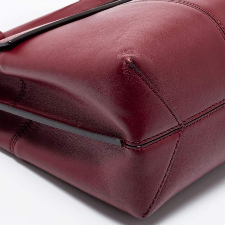 Pre Owned Tory Burch Burgundy Leather Block T Top Handle Bag