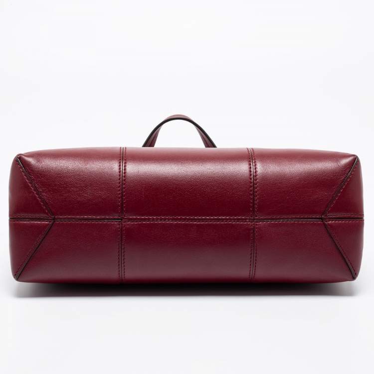 Pre Owned Tory Burch Burgundy Leather Block T Top Handle Bag
