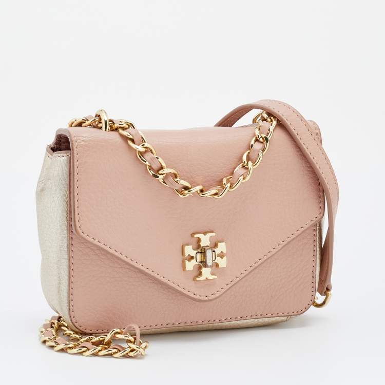 Pre Owned Tory Burch Pink/Gold Leather Mini Kira Crossbody Bag