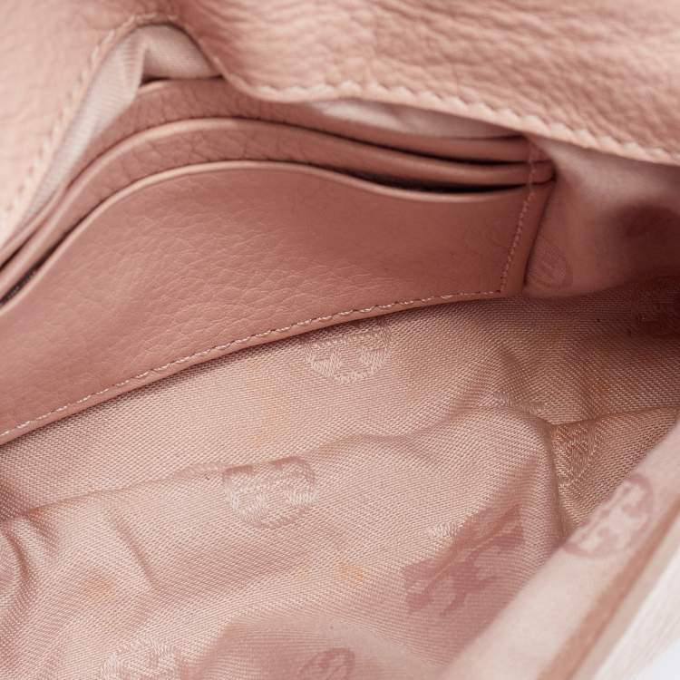Pre Owned Tory Burch Pink/Gold Leather Mini Kira Crossbody Bag