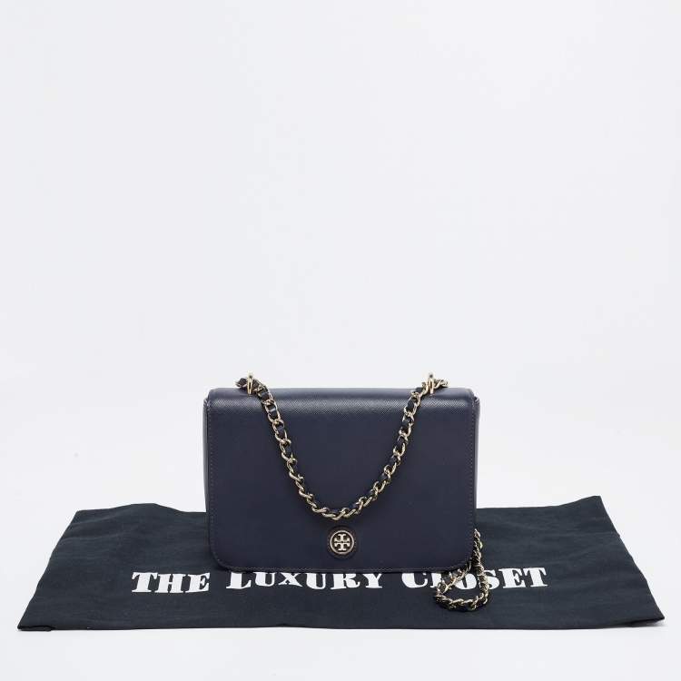 Pre Owned Tory Burch Navy Blue Saffiano Leather Emerson Shoulder Bag