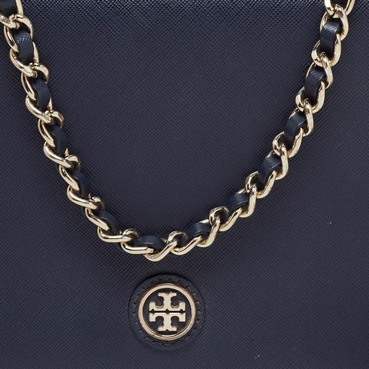 Pre Owned Tory Burch Navy Blue Saffiano Leather Emerson Shoulder Bag