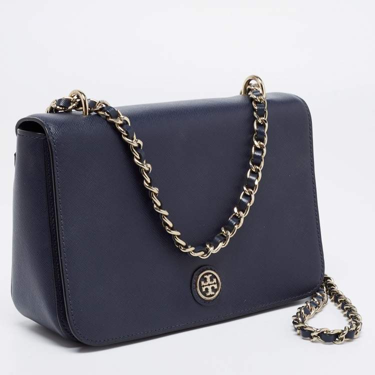 Pre Owned Tory Burch Navy Blue Saffiano Leather Emerson Shoulder Bag
