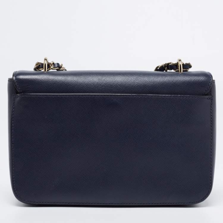 Pre Owned Tory Burch Navy Blue Saffiano Leather Emerson Shoulder Bag