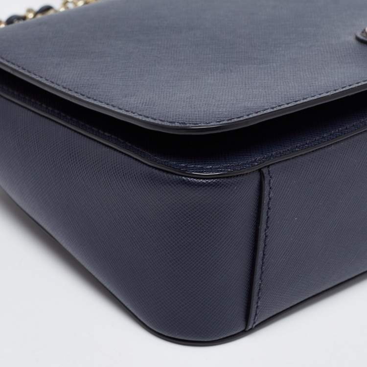 Pre Owned Tory Burch Navy Blue Saffiano Leather Emerson Shoulder Bag