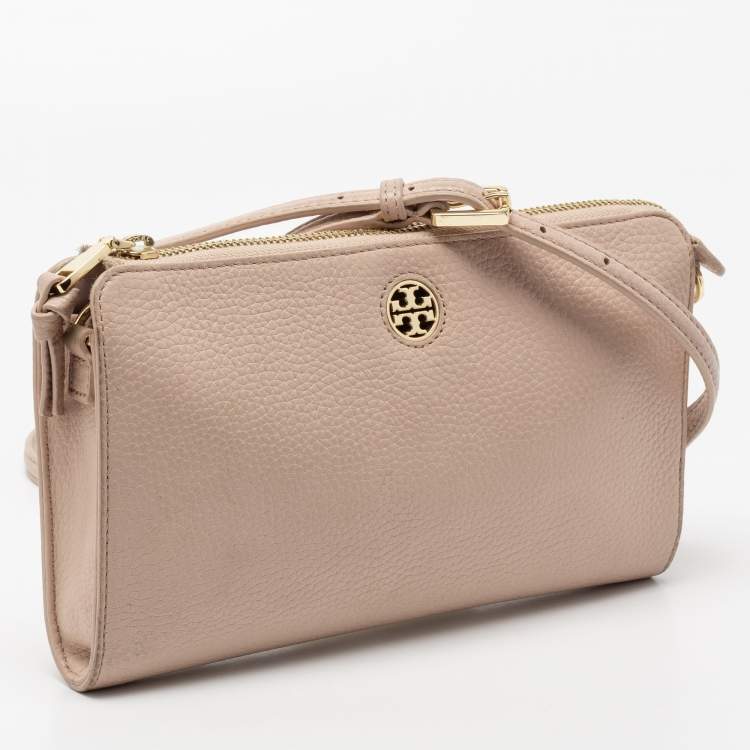 Pre Owned Tory Burch Beige Leather Robinson Crossbody Bag