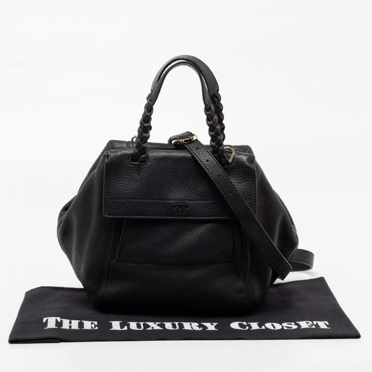 Pre Owned Tory Burch Black Leather Small Half Moon Satchel