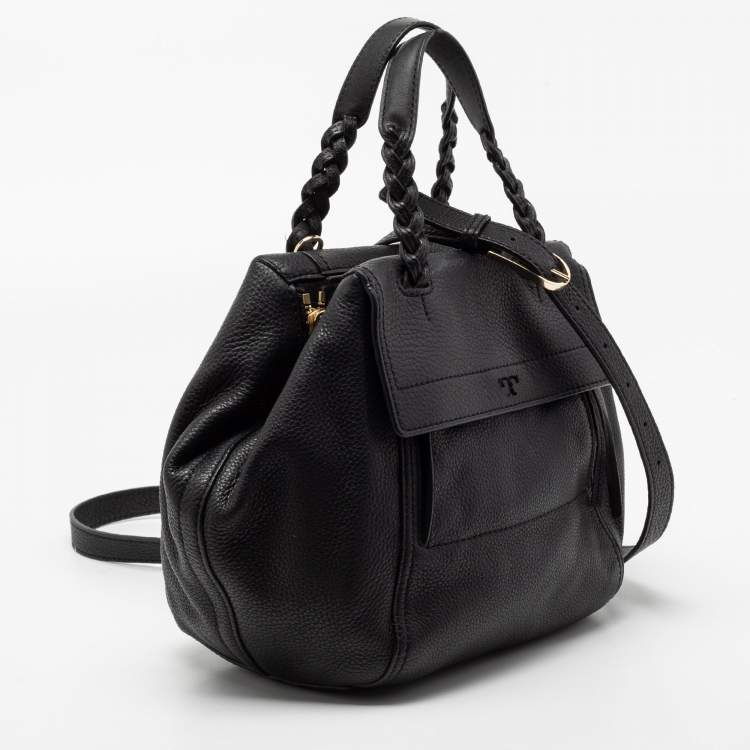 Pre Owned Tory Burch Black Leather Small Half Moon Satchel