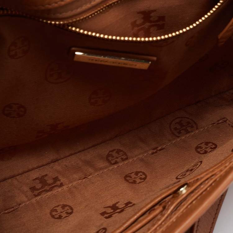 Pre Owned Tory Burch Brown Britten Leather Fold Over Crossbody Bag