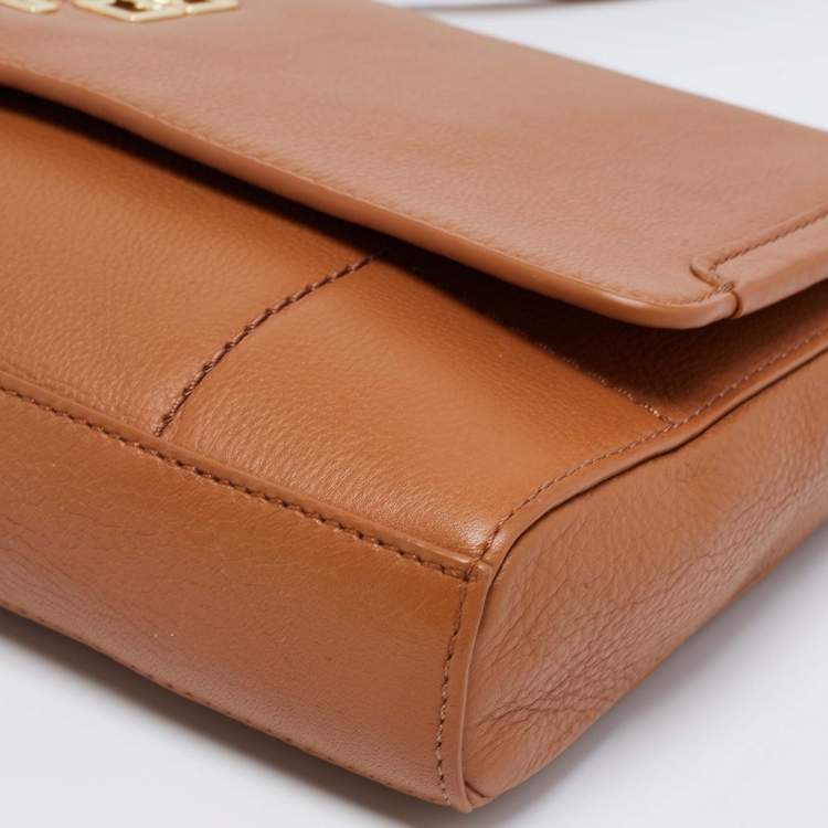 Pre Owned Tory Burch Brown Britten Leather Fold Over Crossbody Bag