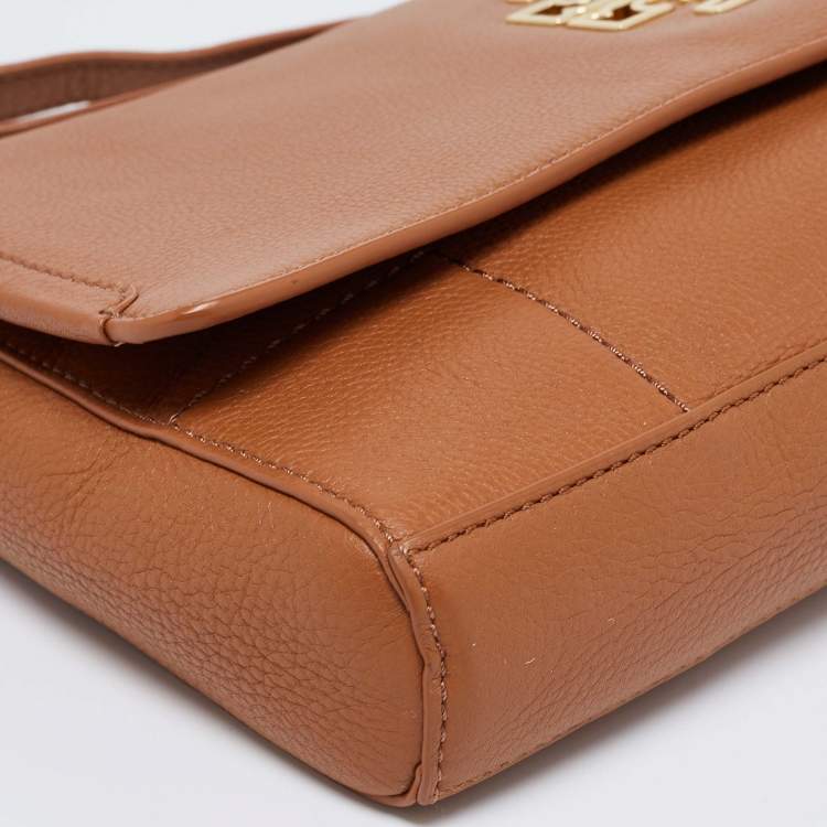 Pre Owned Tory Burch Brown Britten Leather Fold Over Crossbody Bag