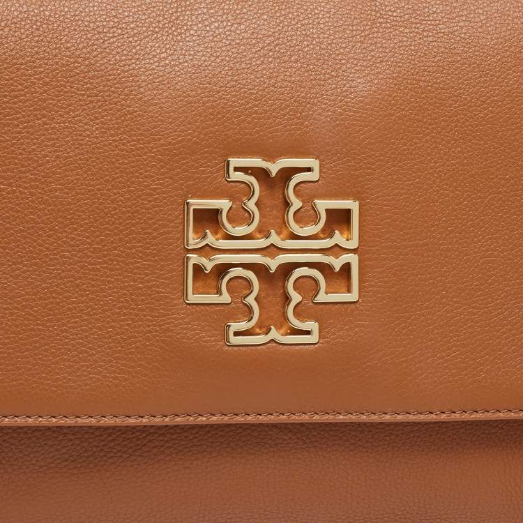 Pre Owned Tory Burch Brown Britten Leather Fold Over Crossbody Bag