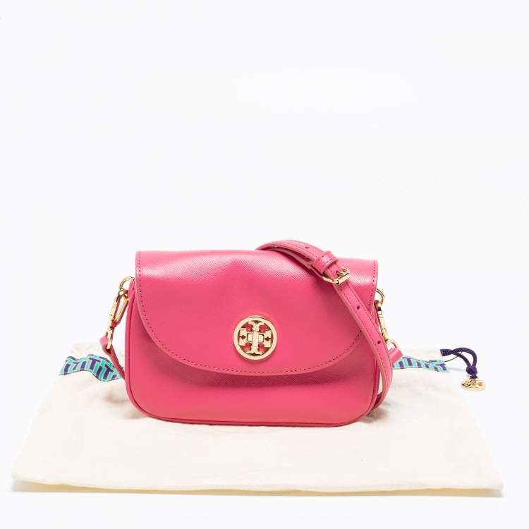Pre Owned Tory Burch Pink Leather Small Robinson Crossbody Bag