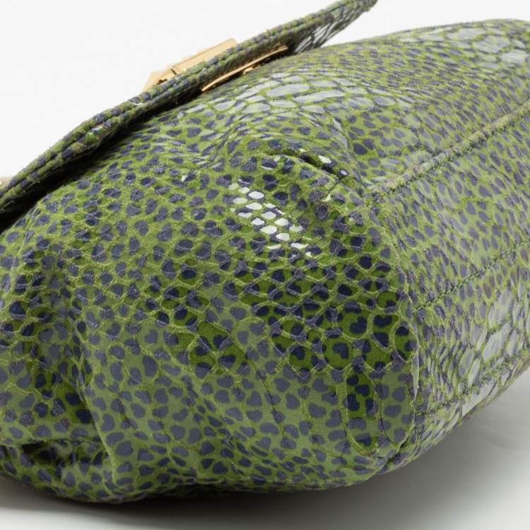 Pre Owned Tory Burch Green/Blue Python Print Patent Leather Shoulder Bag