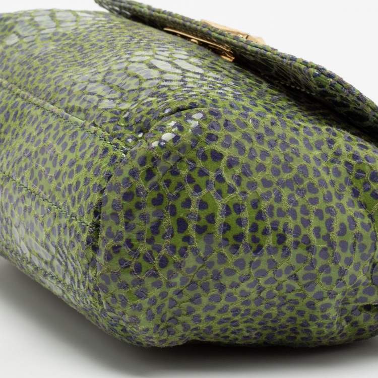 Pre Owned Tory Burch Green/Blue Python Print Patent Leather Shoulder Bag