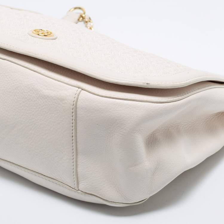 Pre Owned Tory Burch Cream Quilted Leather Bryant Shoulder Bag
