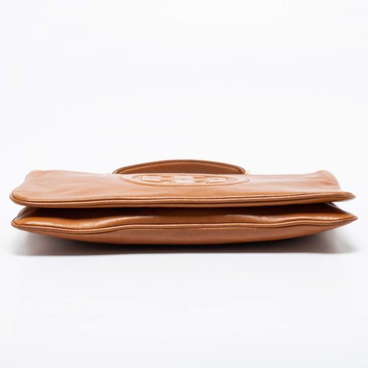 Pre Owned Tory Burch Tan Leather Bombe Reva Clutch