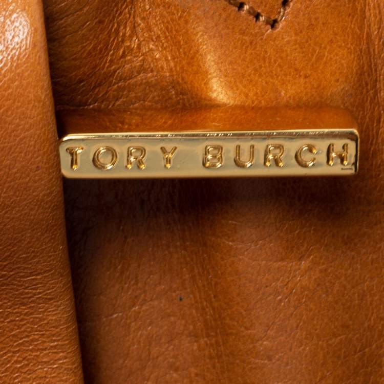 Pre Owned Tory Burch Tan Leather Bombe Reva Clutch