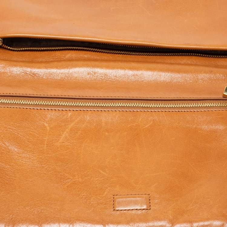 Pre Owned Tory Burch Tan Leather Bombe Reva Clutch
