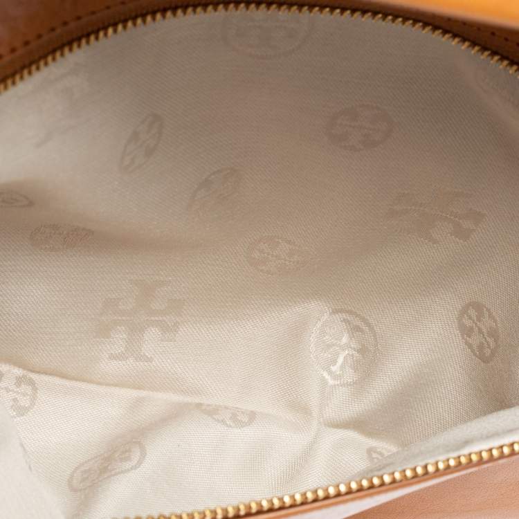 Pre Owned Tory Burch Tan Leather Bombe Reva Clutch