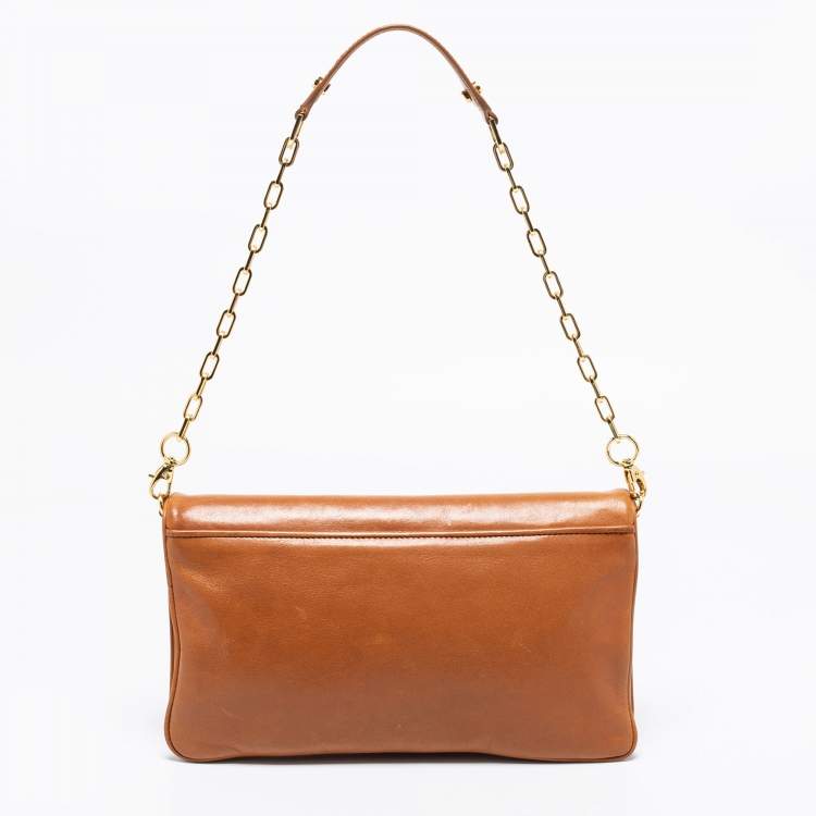 Pre Owned Tory Burch Tan Leather Bombe Reva Clutch