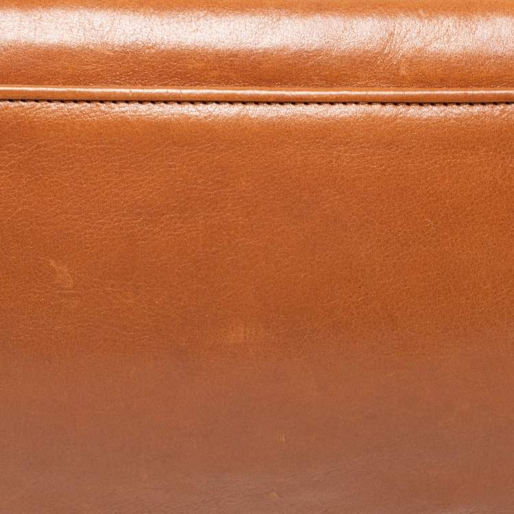 Pre Owned Tory Burch Tan Leather Bombe Reva Clutch