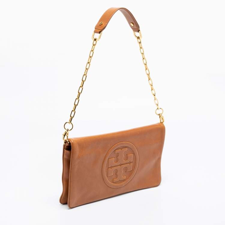 Pre Owned Tory Burch Tan Leather Bombe Reva Clutch