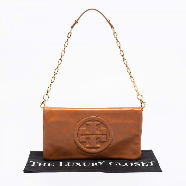 Pre Owned Tory Burch Tan Leather Bombe Reva Clutch