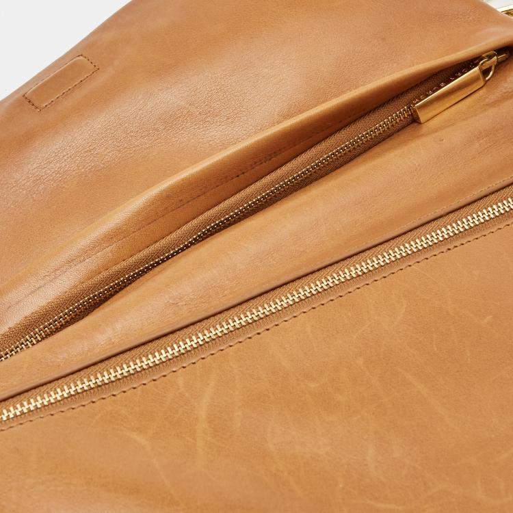 Pre Owned Tory Burch Tan Leather Bombe Reva Clutch